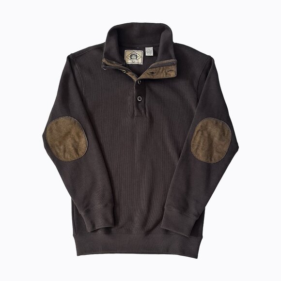 Scully Men Farthest Point Pullover Sweater SzS Chocolate Brown Suede Elbow Patch - Picture 1 of 7